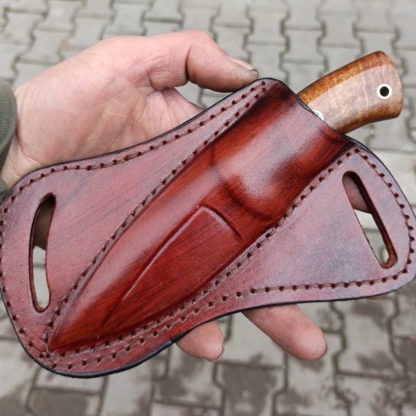Hunting Knife 1075 Carbon Steel and Chestnut Wood Handle -Blacksmith Made Camping Knife – Bushcraft Knife – Survival Knife with Sheath No:8