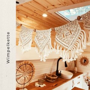 Macrame pennant chain camping – garland – vintage boho decoration – for camper RV – vanlife – wedding, gift – knot love – boho wall hanging