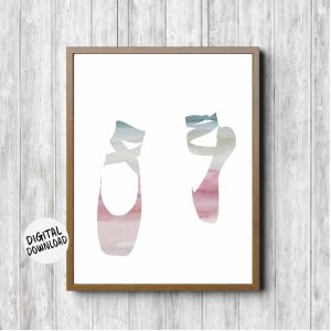 Pointe Shoes Printable Watercolor Wall Art – Ballet Nursery /Girls Room / Office Decor – Ballet Slippers Poster