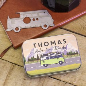 Personalised Camper Van Shaped Tool Travel Gift -Multi Tool Gift For Him or Her – Father’s Day Birthday present for Dad Camping Accessories