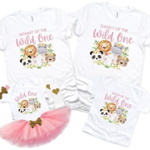 Matching Wild One Birthday Shirts – Wild One Family Shirts – Baby Girls 1st Birthday – Mom and Dad Wild One – Zoo Birthday Party