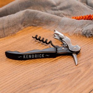 Personalised Engraved Corkscrew Wine Bottle Opener, Engraved Multitool Utility Knife, Custom Wedding Favour, Groomsman/ Father’s Day Gift