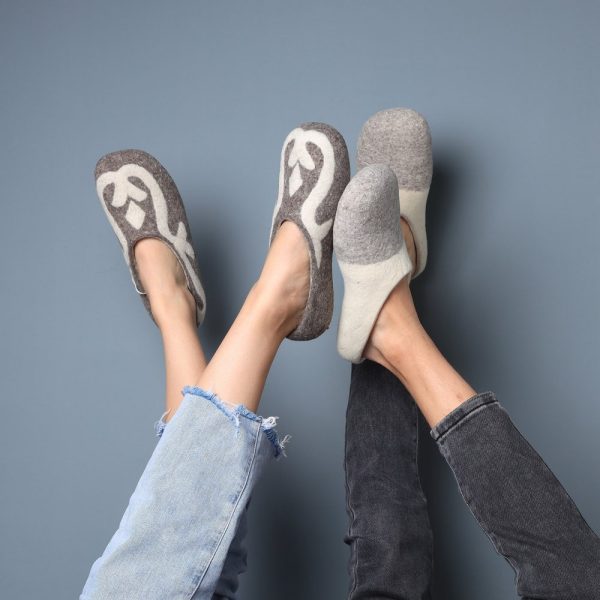 Felt Slippers with Runic Pattern, Free Shipping in USA in 2-5 days, Unisex Non-Slip House Shoes, Icelandic Wool Slippers with Anti Slip Sole