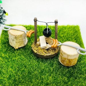 Elf Camping Scene Doll Firepit Roasting Hot Dogs Elf Prop Dollhouse Accessories Outdoor Patio Decor