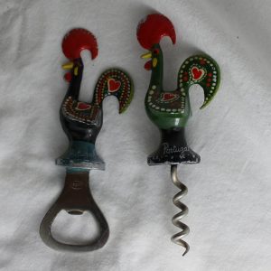 Portuguese Cockerel Corkscrew and bottle opener: Rooster of Barcelos, Vintage bar accessories