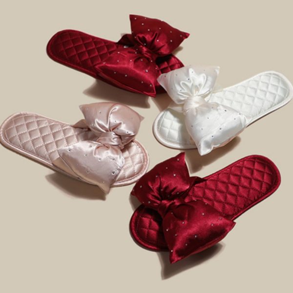 Bow tie indoor slippers / Luxury French silk slippers / Home office light shoes / Anti-slip sweat absorption / Fall and winter fashion wear