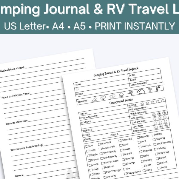 Printable Camping RV Journal | Digital Travel Log | Campsite Tracker PDF | Adventure Planner | Outdoor Trip Organizer