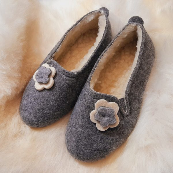 Women’s Slippers Felt & natural sheep wool ballerina Flower