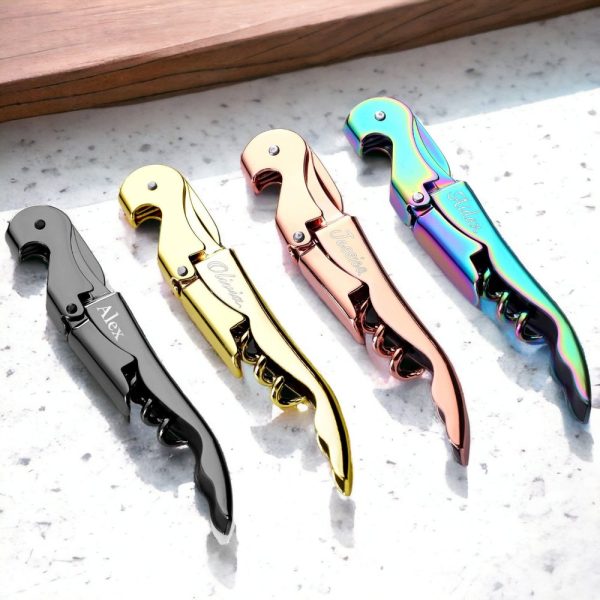 Personalized CORKSCREW Custom Engraved Wine Bottle Opener Bridesmaid Gift for Her Mom Women Wedding Groomsmen Him Men Dad Boyfriend Home