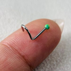 20ga Green Opal Ball Corkscew Nose Stud, Implant Grade Titanium Nose Corkscrew Stud Piercing Jewelry
