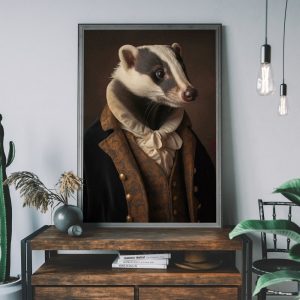 Badger Vintage Portrait, Renaissance Animal Painting, Altered Art Print, Animal Head Human Body, Cool Home Decor