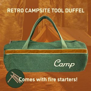 Retro Camping Tool Duffel Bag for Campfire and Campsite Storage, Vintage Gift for Campers, Khaki Canvas Outdoors Bag, RV Tent Sack