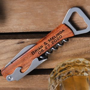 Fathers Day Gift, Gift for Him, Groomsmen Bottle Opener Gift, Personalized Wooden Bottle Opener, Custom Engraved Wine corkscrew