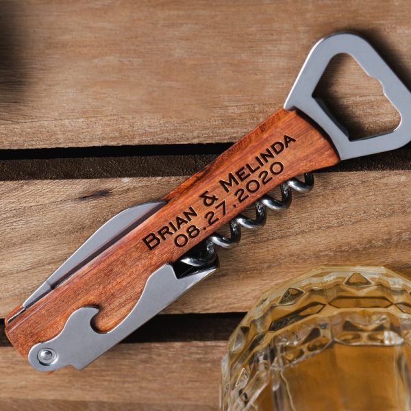 Fathers Day Gift, Gift for Him, Groomsmen Bottle Opener Gift, Personalized Wooden Bottle Opener, Custom Engraved Wine corkscrew