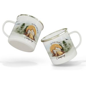 Campfy Enamel Mug 12oz, Life is Better When Youre Camping Nature Coffee Mug Great Outdoors Tent Forest Mug Camping Lover Gift Adventure Mug