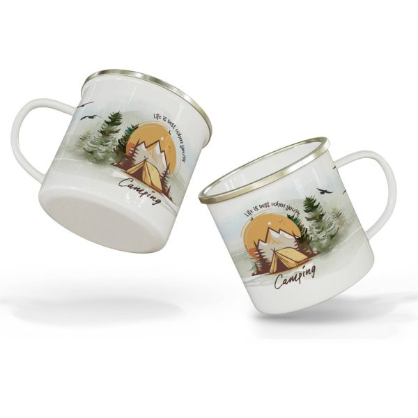 Campfy Enamel Mug 12oz, Life is Better When Youre Camping Nature Coffee Mug Great Outdoors Tent Forest Mug Camping Lover Gift Adventure Mug
