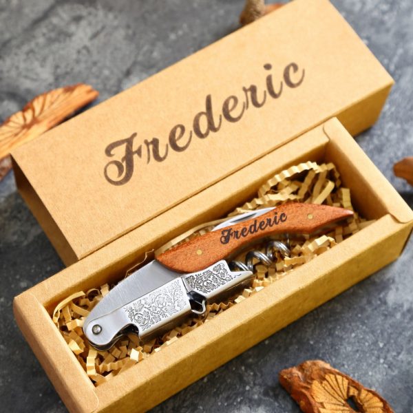 Personalized Wine Opener, Stainless Steel Corkscrew with Wood Handle, Beer Bottle Opener, Gift for Men Employee Business Partner Bulk order