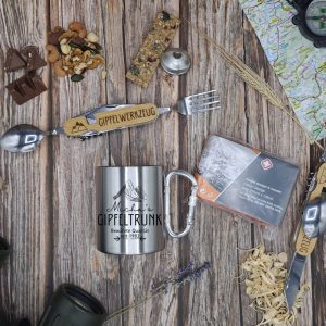 Hiking Mountain Gift Set Box | Carabiner Mug | Mountains | Hiking | Multitool Cutlery | Camping | Outdoor | Bushcraft | Survival | Forest