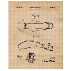 Classic Dance Slipper Patent Prints, 1 Unframed Photos, Wall Art Decor for Home Office Ballet School Workshop Musical Student Teacher Coach