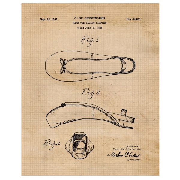 Classic Dance Slipper Patent Prints, 1 Unframed Photos, Wall Art Decor for Home Office Ballet School Workshop Musical Student Teacher Coach
