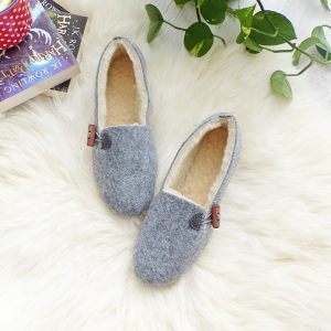 Home Office Comfort Warm Fur Felt Women’s Slippers Christmas Gift Felted Wool Ballerina Housewarming Gift For Her Wool Home Shoes Moccasins