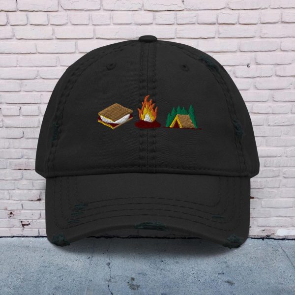 Camping Trio Embroidered Distressed Dad Hat, Smores Campfire Hat, Camping Outdoor Lover Granola Girl Gift