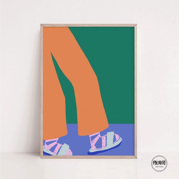 Colorful Printable Wall Art – Fun Illustration of Legs in Slippers – Vibrant and Playful Home Decor – Instant Download, Bold wall art