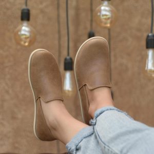 Barefoot Loafers Women – Handmade Leather Shoes – Zero Drop Wide Toe – Fall Brown