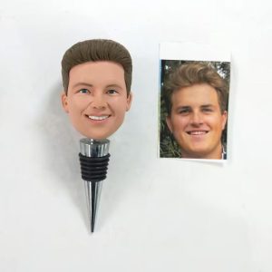 Custom men’s bobble head wine stopper, completely handmade, cool party favours, custom groom personalised wine stopper, custom bottle opener