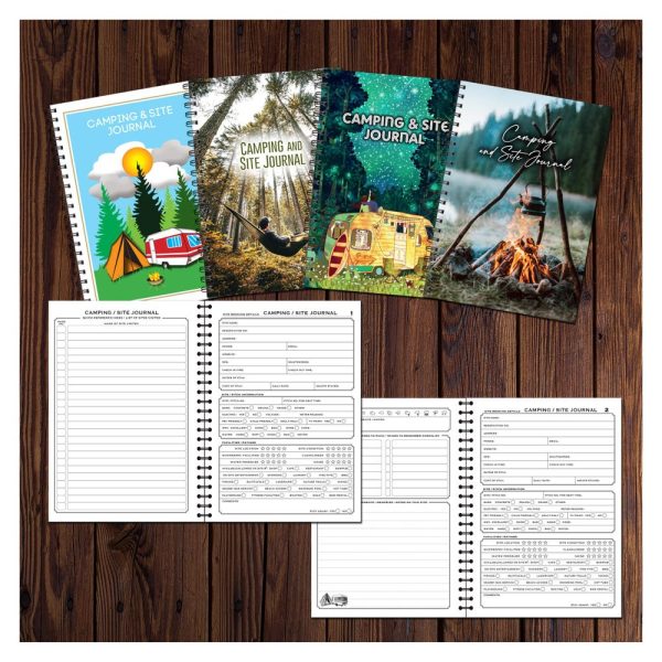 Designer Camping/Site Journal | Campsite Review | A5 148mm x 210mm | 51 Double sided Pages | Printed on quality 120gsm | Split Wiro