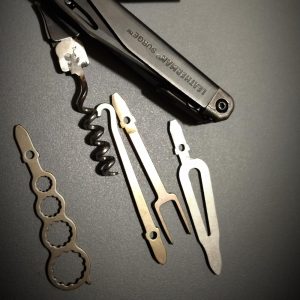Tool kit for Leatherman Surge. Corkscrew. Hook. Fork. Shekelmaker. Metric wrenches. Melontools