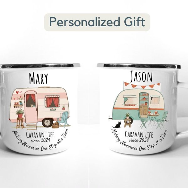 Personalized Campervan Enamel Camp Mug Gift Custom Camper Van Gift Couple Travel Mug Present Accessories Camping Retro Caravan His And Hers