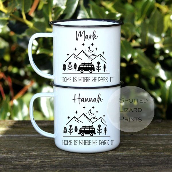 Personalised Campervan Mugs, Campervan Enamel Mug, Family Campervan mugs – Camping – Travel Mugs