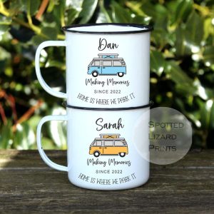 Campervan Enamel Camp Mug / Personalised Camper Van Gift / His And Hers / Couple Travel Present / Accessories Camping / Retro Caravan