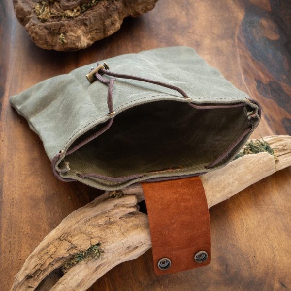 Foldable Foraging Pouch Canvas Leather Gathering Bag Hiking Belt Bag Compact Outdoor Accessory Camping Pouch