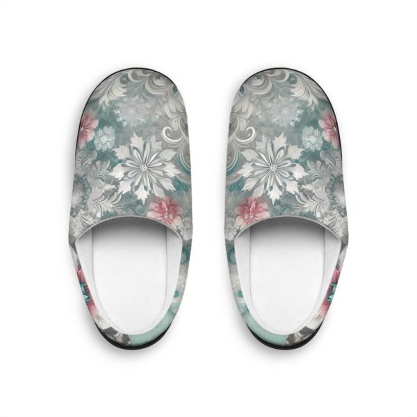Winter Bloom Cozy Indoor Slippers for Women with Elegant Floral Design, Women’s Indoor Slippers