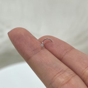14K White Gold Diamond Nose Stud Corkscrew Genuine Natural Diamond Nose Ring 22G Minimalistic Look in 1.5mm or 2mm