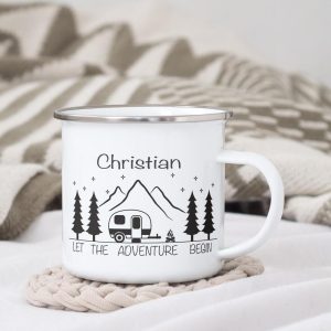 Camping mug, personalized camping mug, gifts for campers, camping accessories, camping dishes, enamel camper mugs, camping gifts