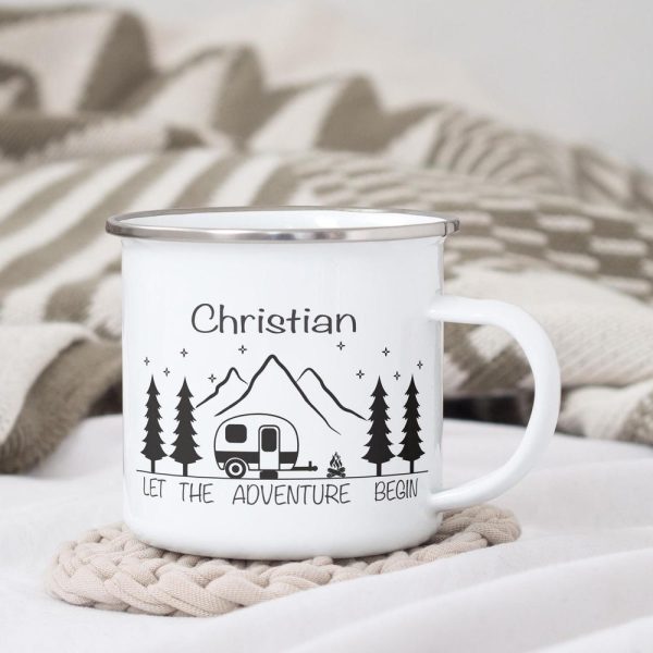 Camping mug, personalized camping mug, gifts for campers, camping accessories, camping dishes, enamel camper mugs, camping gifts