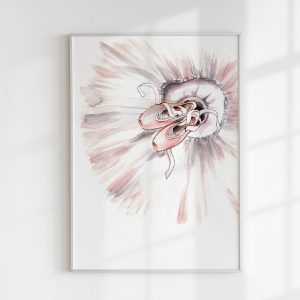 Ballet Dancer Bedroom Decor, Pink Ballerina Tutu Dress Slippers Wall Art, Watercolor Ballet Nursery Decor, Ballet Classroom Poster, Digital