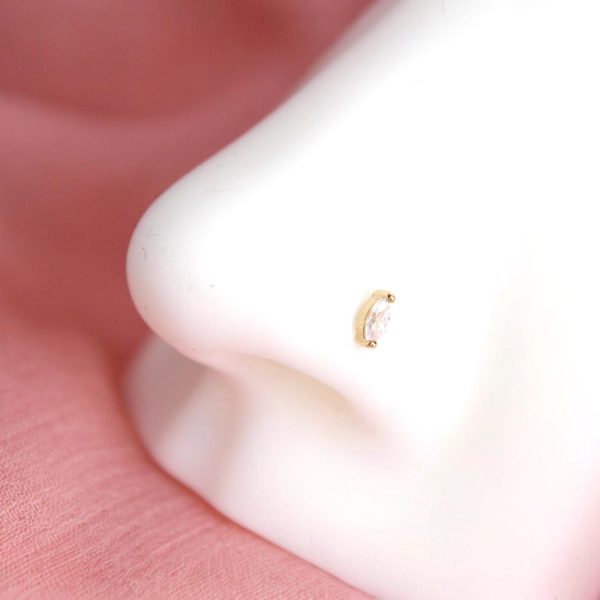 14K Gold Marquise Nose Stud, 20g Dainty Crystal Gold Nose Screw Jewelry, Minimalist Corkscrew Nose Piercing Jewelry, Gold Jewelry
