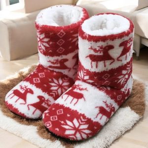 Women’s Comfy Indoor Bootie Slippers, Assorted Pattern Cuffed Faux Fur Sherpa Lined Slipper Socks | Non Skid Cute House Shoes | Holiday Gift