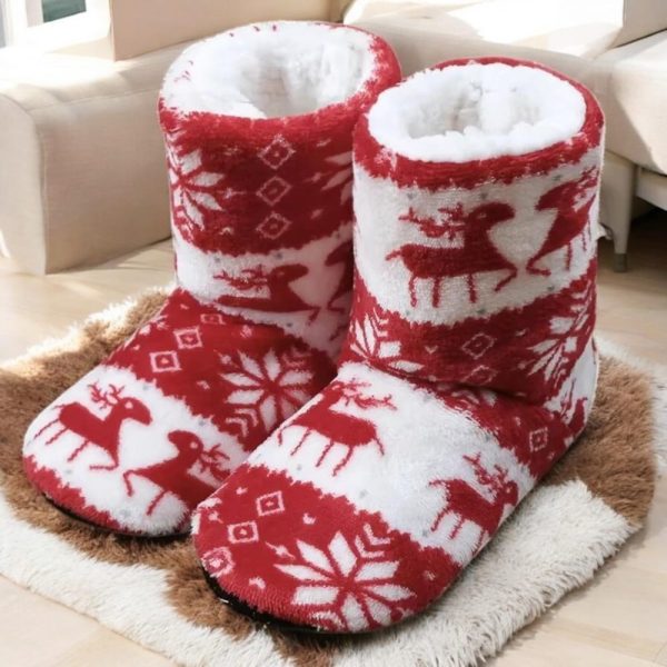 Women’s Comfy Indoor Bootie Slippers, Assorted Pattern Cuffed Faux Fur Sherpa Lined Slipper Socks | Non Skid Cute House Shoes | Holiday Gift