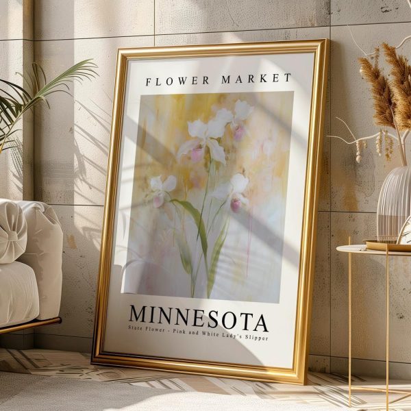 MINNESOTA State Flower Pink and White Lady’s Slipper, Minnesota Flower Market Print, Instant Print, Downloadable, Home Decor, Wall Art