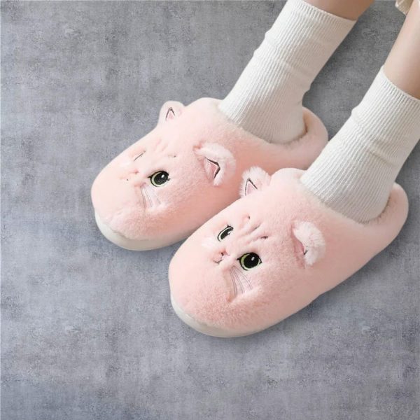 Cat Shaped Plush Slippers for Men & Women – Pink, White  Black, Cozy  Comfortable, Wide Size Range