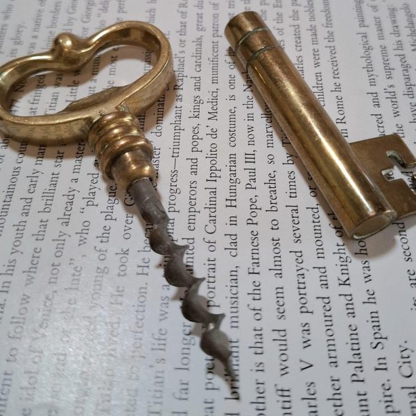 Vintage brass key corkscrew collectable