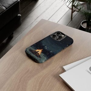 Retro Game Campfire Phone Case, Gamer Phone Cover, Vintage Video Game Accessories, Pixel Art Mobile Case, Cool Gaming Gift