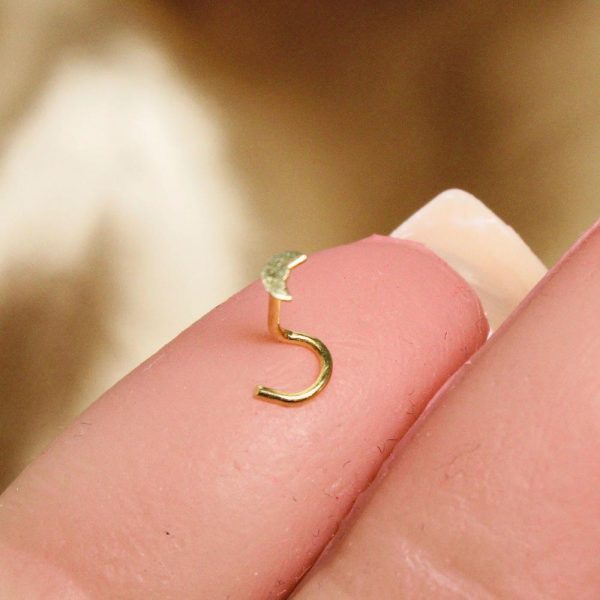 Moon Nose Stud, 14K Gold Tiny Moon Top Corkscrew Nose Piercing Stud Ring