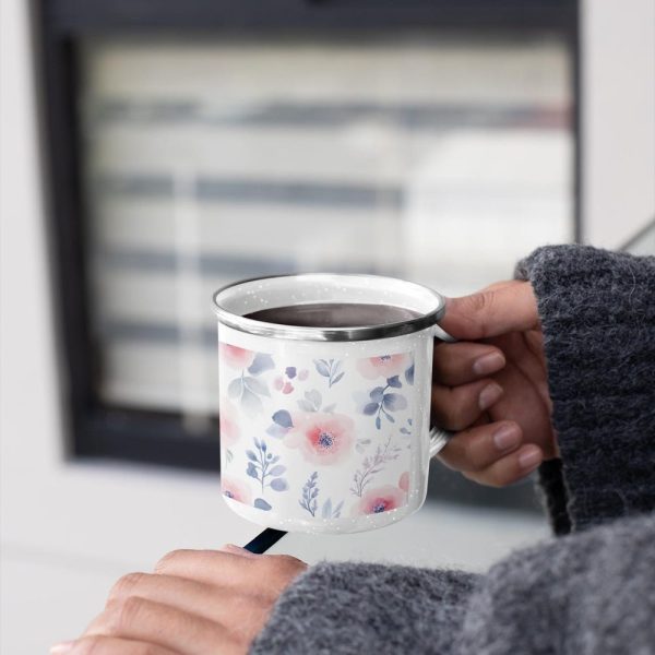 Floral Enamel Camping Mug, Rustic Coffee Cup, Outdoor Adventure Gear, Gift for Nature Lovers, Boho Camping Accessories