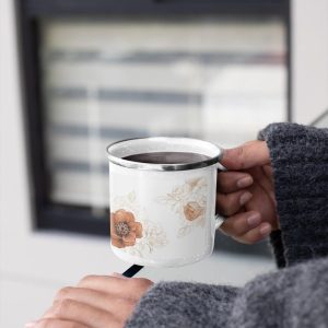 Rustic Floral Enamel Camping Mug | Boho Coffee Cup for Outdoor Lovers | Perfect Gift for Adventurers | Camping Accessories, Unique Tea Mug,